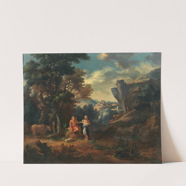 Herdsmen in a rocky landscape by Michele Pagano