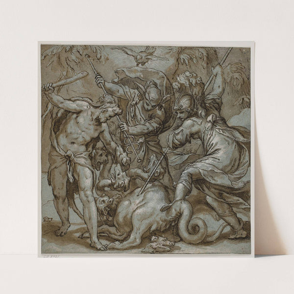 Herkules, Merkur og Minerva besejrer Hydraen by Paolo Farinati