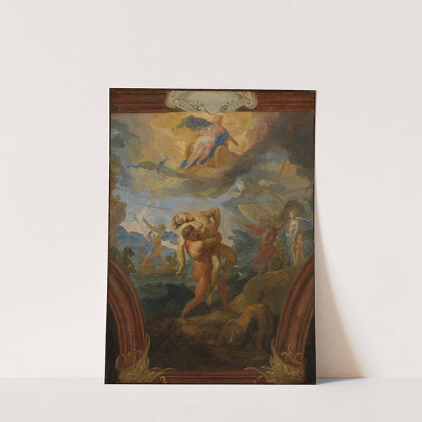 Herkules und Antäus, am Himmel Juno auf ihrem Wagen by Johann Michael Rottmayr