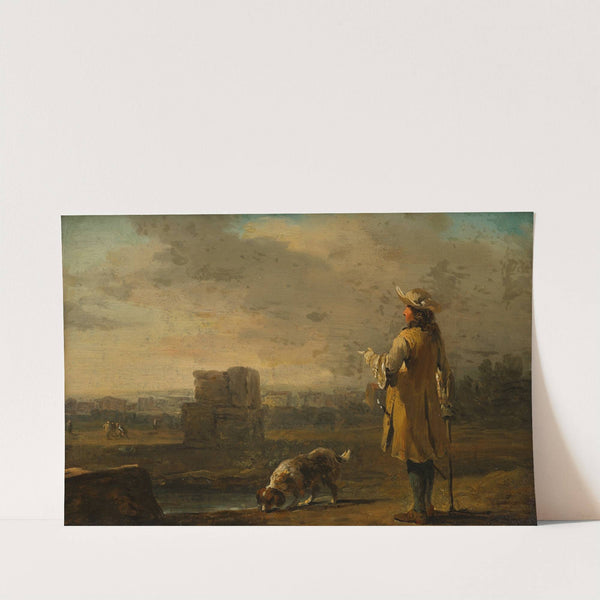 Herr mit Hund in Landschaft by Johann Christian Brand