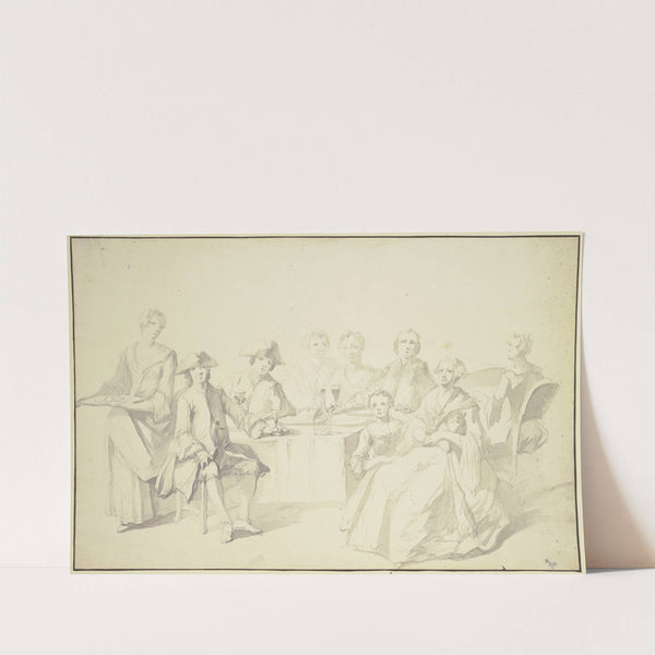 Herren und Damen Wein trinkend, rechts steht ein Klavier by Jan Josef Horemans The Elder