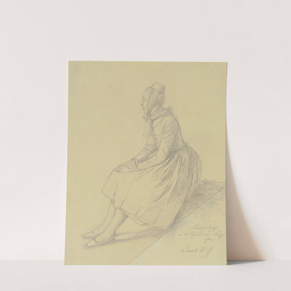 Hessisches Bauernmädchen, ganze Figur sitzend, Profil nach links by Johann Jakob Hoff
