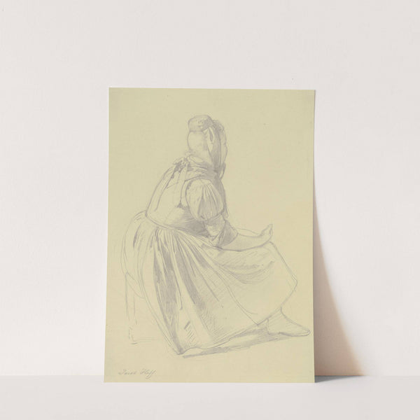 Hessisches Bauernmädchen, ganze Figur sitzend, Rückenansicht by Johann Jakob Hoff