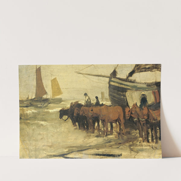 Het in zee brengen van een visserspink (1870 - 1888) by Anton Mauve