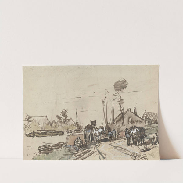 Het lossen van karren bij een vaart by Jan van Essen