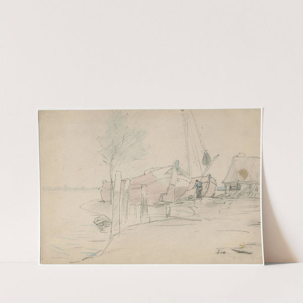 Het teren van aangemeerde zeilboten by Adolf le Comte