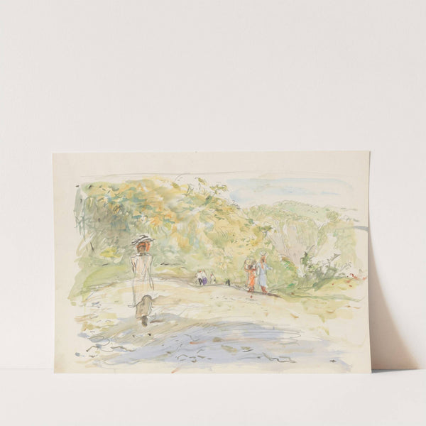 Heuvellandschap met figuren bij de oever van een rivier (1931) by Marius Bauer