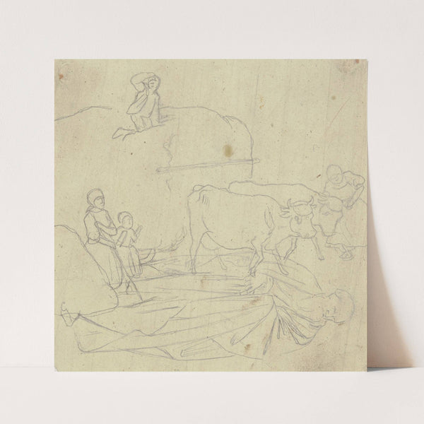 Heuwagen und bärtige Gewandfigur eines Heiligen by Jakob Becker