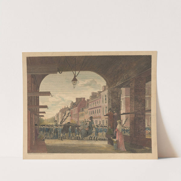 High Street, from the country market-place, Philadelphia; with the procession in commemeration of the death of General George Washington, December 26th 1799 (1800) by William Russell Birch