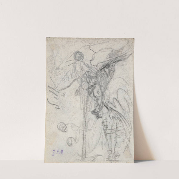 Hilly Landscape, Laundress, and Other Studies by Jean-François Millet