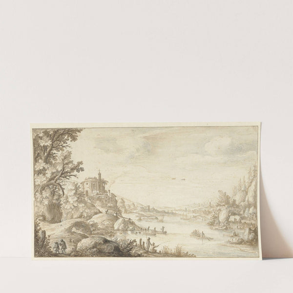 Hilly Landscape with a Round Chapel by the Banks of a River (1624) by Marten de Cock