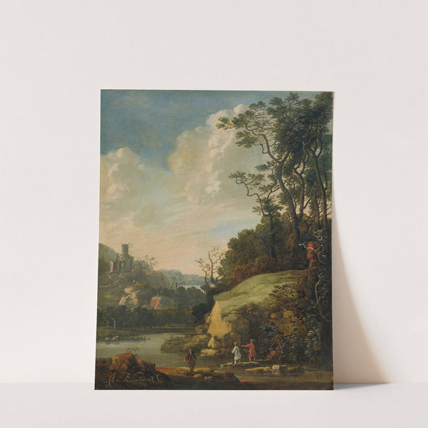 Hilly Landscape With Figures By A River by Abraham Bloemaert