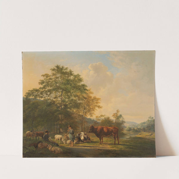 Hilly Landscape with Shepherd, Drover and Cattle by Pieter Gerardus van Os