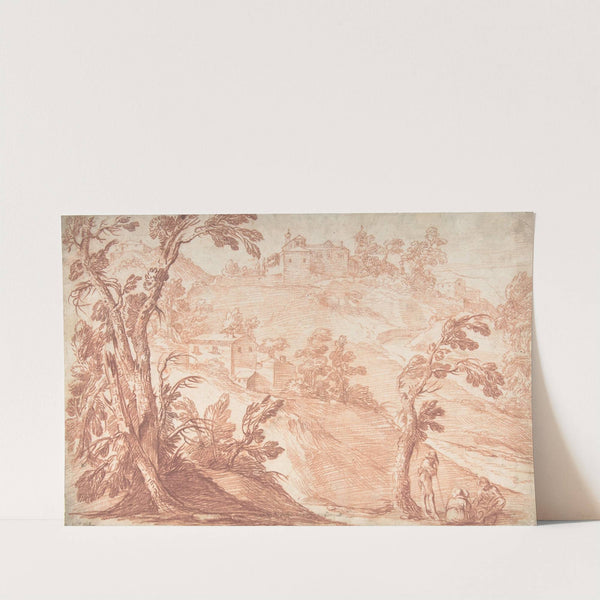 Hilly Landscape with Three Figures by Aureliano Milani