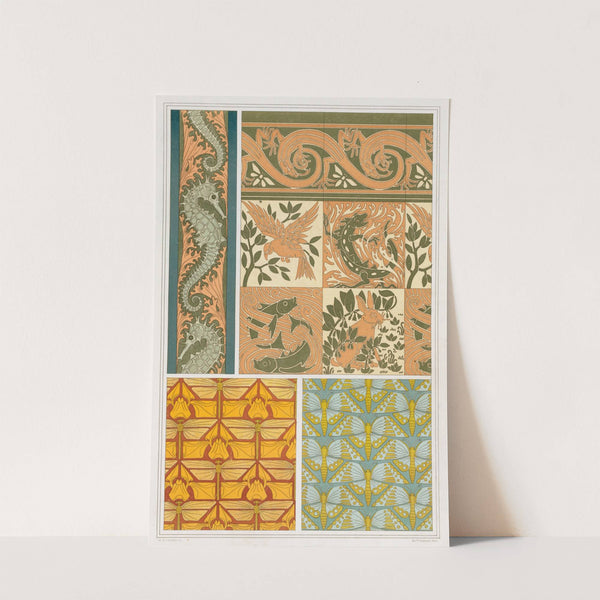 Hippocampes et algues, bordure. Les quatre éléments, carreaux céramiques, et lézards, bordure.1897 by Maurice Pillard Verneuil