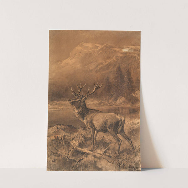 Hirsch vor Gebirgslandschaft by Franz Xaver von Pausinger