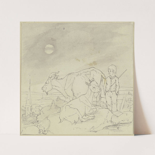 Hirtenjunge mit zwei Ziegen by Ernst Schalck