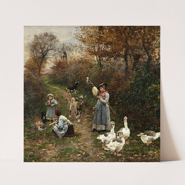 Hirtenmädchen am Waldrand beim Entfachen eines Feuers (1880) by Marie-François Firmin-Girard