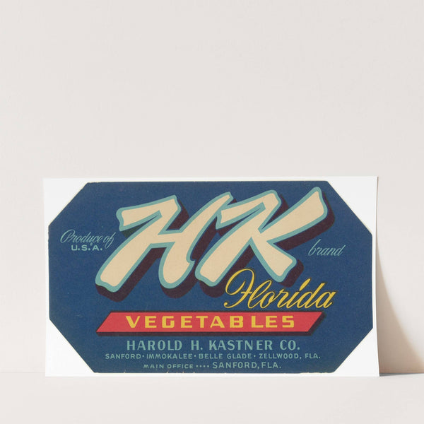 HK Brand Florida Vegetables Label (1930-1950)
