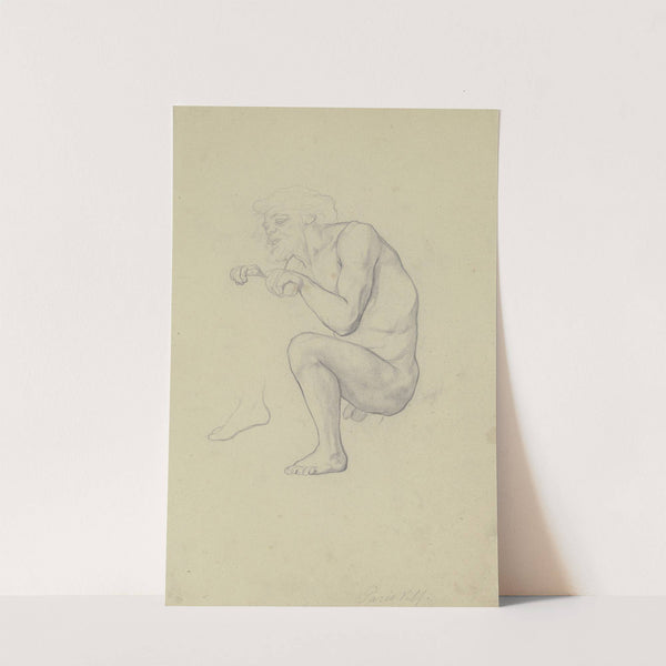 Hockender männlicher Akt, die Hände auf ein vor ihm stehendes Objekt gelegt by Victor Müller