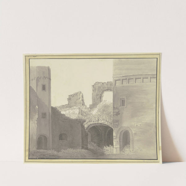 Hof einer Burgruine mit Blick in ein Gewölbe by Christian Georg Schütz the Younger