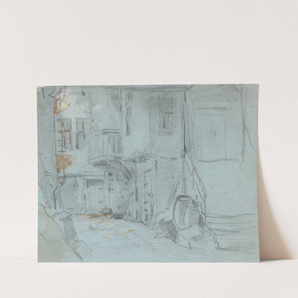 Hof eines Hauses in Düsseldorf mit Treppe und Altane rechts by Anton Burger