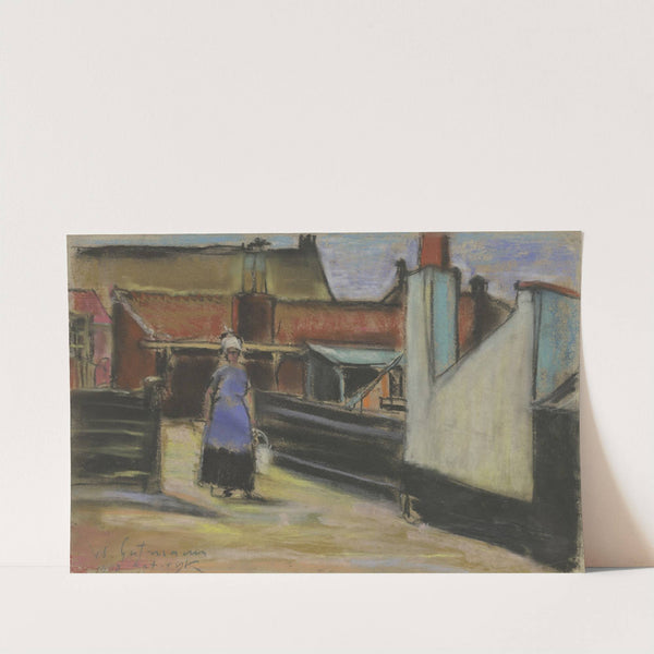 Hof in Katwijk mit einer Frau by Wilhelm Gutmann