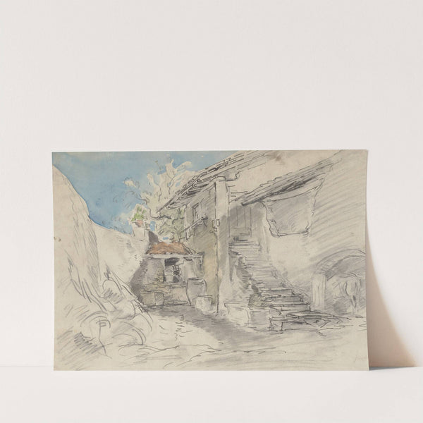 Hof neben Bauernhaus mit Treppe by Anton Burger