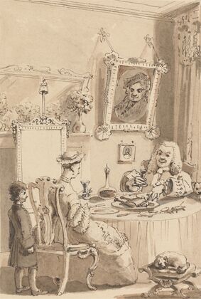 Hogarth Drinking the First Glass of Wine with His Wife – Their Dogs Keeping Respectful Distances