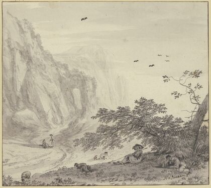 Hohe Felsen, rechts ruhende Schäfer