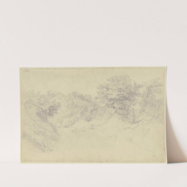 Hohlweg nach Civitella di Olevano, dem heutigen Bellegra, rechts eine wandernde Frau in Rückenansicht (1830) by August Lucas