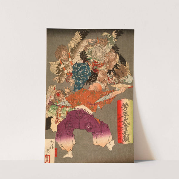 Hōjō Takatoki, Lord of Sagami, Warding Off Tengu with His Fan by Tsukioka Yoshitoshi