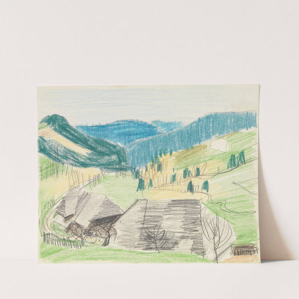 Höll; Sommerlandschaft mit zwei Schwarzwaldhäusern vorn by August Babberger