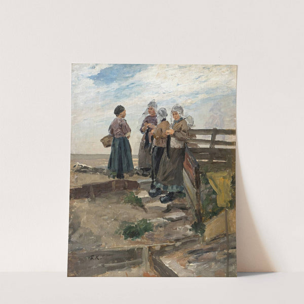 Holländische Fischerfrauen am Strand by Friedrich Kallmorgen