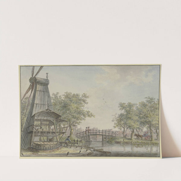 Holländische Landschaft an einem Kanal, über den eine Brücke führt by Johann Jakob Koller