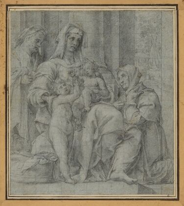 Holy Family with Saint John the Baptist Adored by an Unidentified Figure