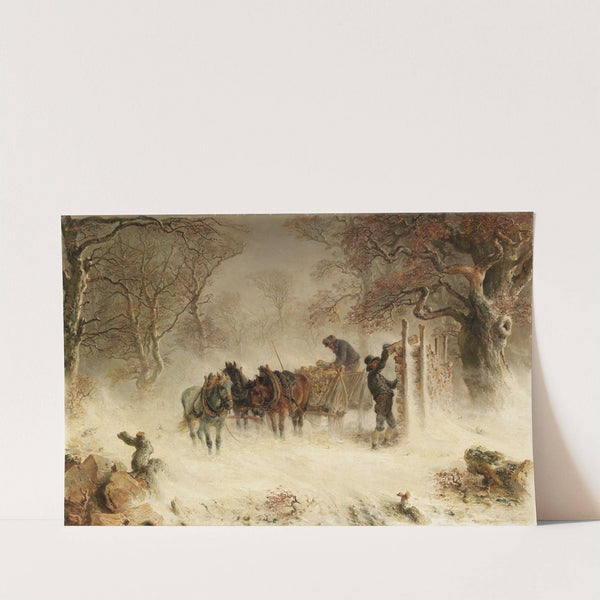 Holzfuhrwerk bei heftigem Schneetreiben (1850) by Hermann Kauffmann