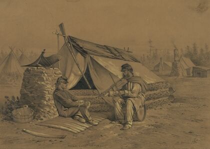 Home, sweet home. A scene in winter camp