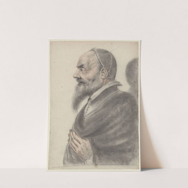 Homme âgé barbu, portant une calotte et une capeline noire, de profil à gauche by Nicolas Lagneau