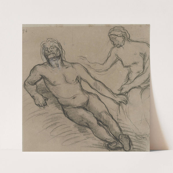 Homme allongé par terre et femme assise penchée sur lui by Pierre Puvis de Chavannes