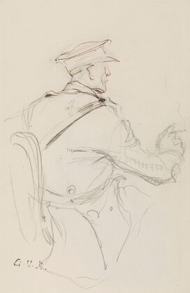 Homme assis vu de dos en uniforme