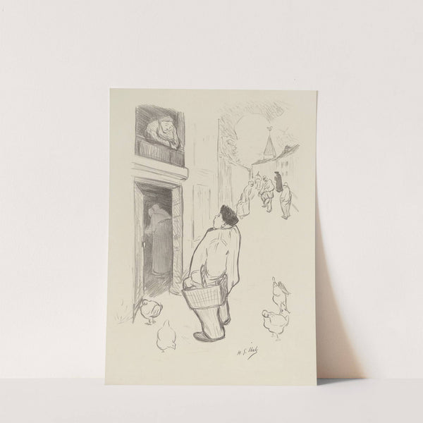 Homme dans la rue parlant avec une femme à son balcon (1895-1900) by Henri-Gabriel Ibels