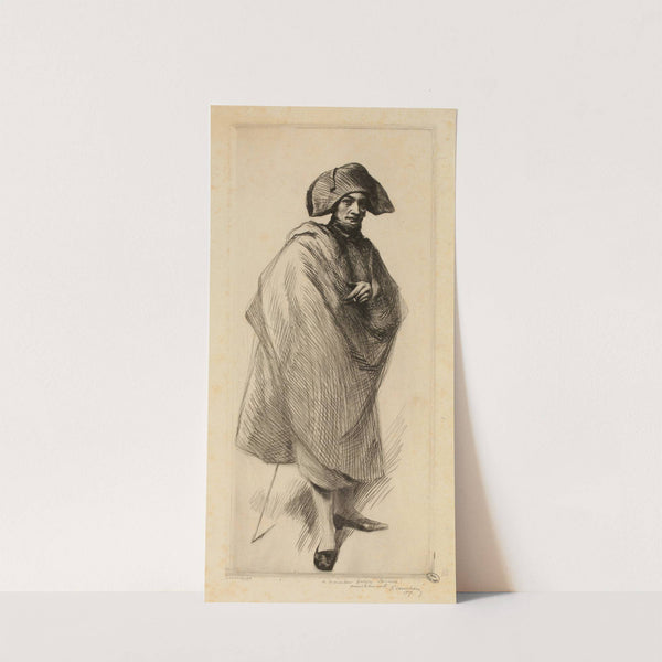 Homme debout drapé dans une cape, coiffé d’un bicorne, tenant un cigare dans la main gauche (1909) by François Courboin