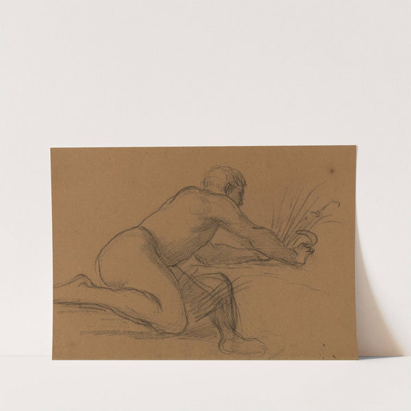 Homme nu accroupi coupant des herbes avec une faucille by Pierre Puvis de Chavannes