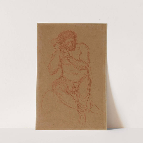 Homme nu assis, de face, tenant un objet des deux mains vers la gauche by Pierre Puvis de Chavannes