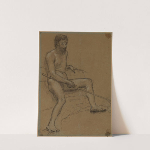 Homme nu assis, tenant un bâton dans la main droite by Pierre Puvis de Chavannes
