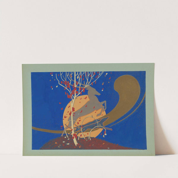 Horned Animal, Dogs, and Tree against Sky with Moon and Comet (1934-1943) by Nels Astner