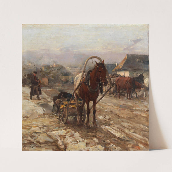 Horse And Cart On The Village Street by Alfred Von Wierusz-Kowalski