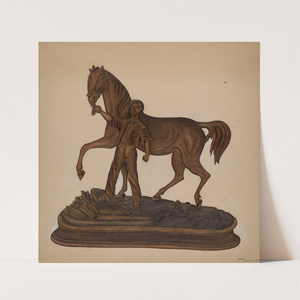 Horse and Man Woodcarving by Marie Lutrell