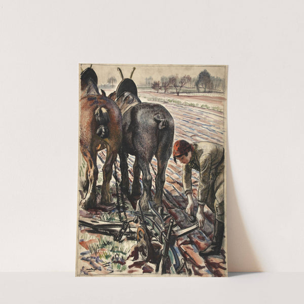 Horse-drawn plough, land girl (circa 1944) by Laura Knight